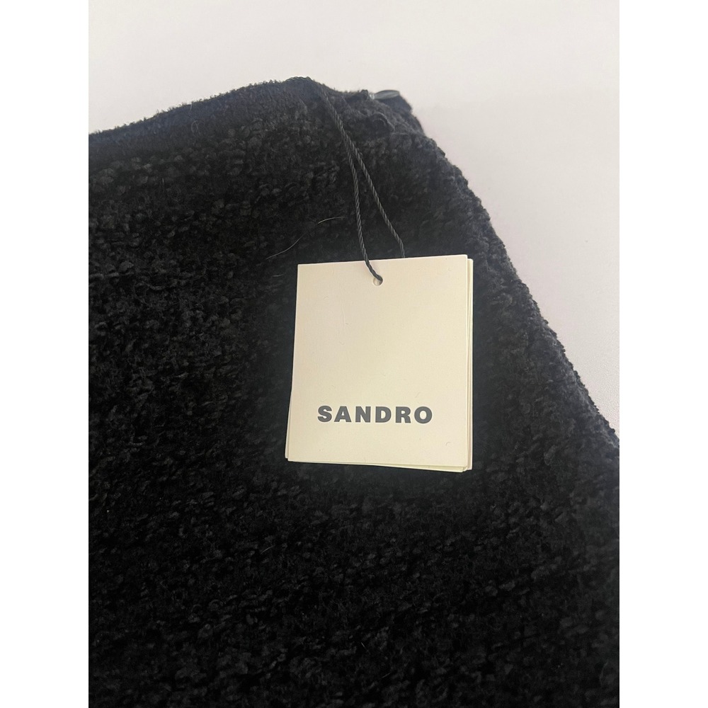 Sandro Black Tweed Flared Leg Mid Rise Velvet Textured Trousers Stretch Sz 2 NWT - Picture 10 of 12